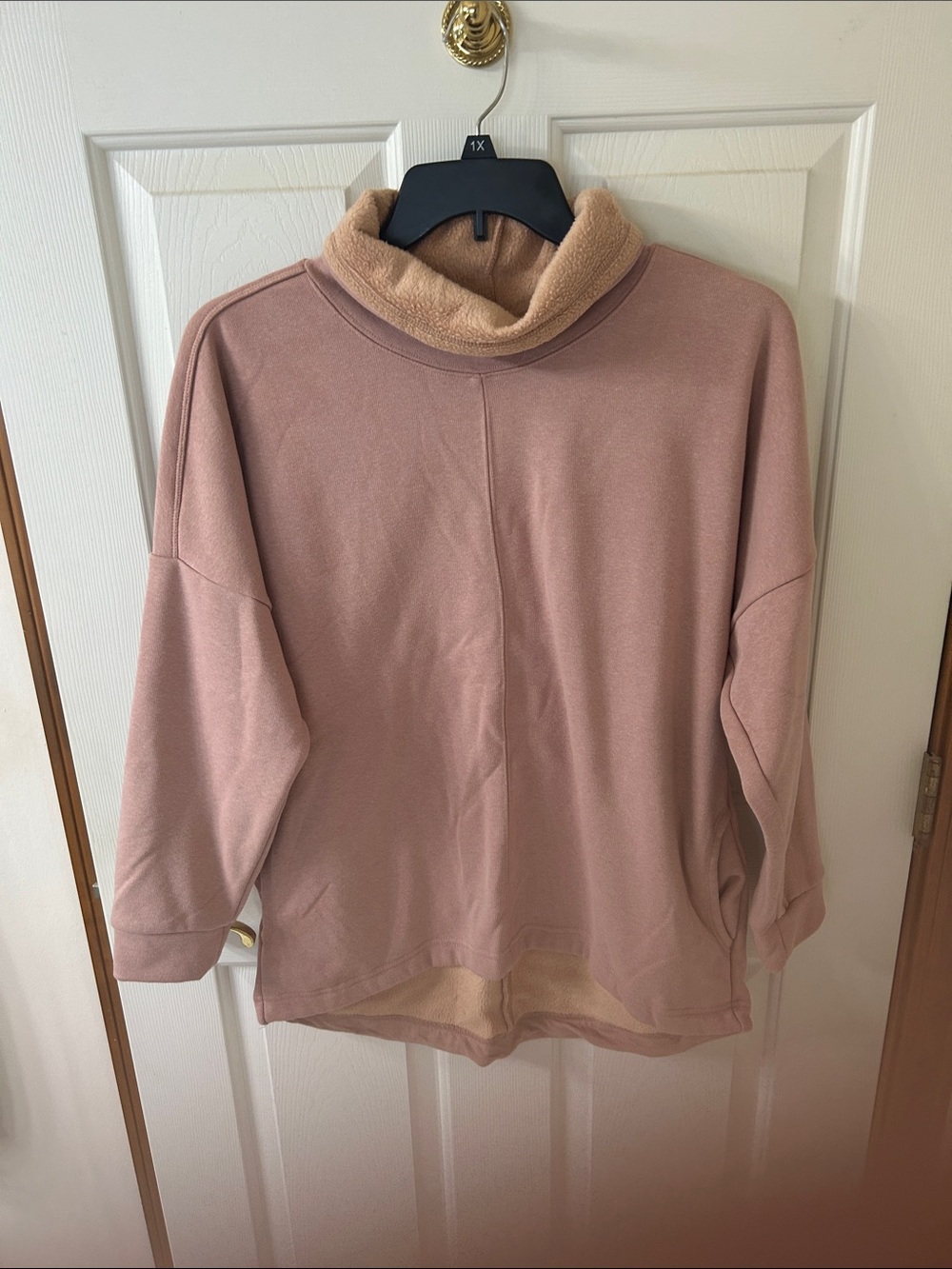 Workshop Republic Clothing Mauve Pullover with Cream Fleece Mock Neck